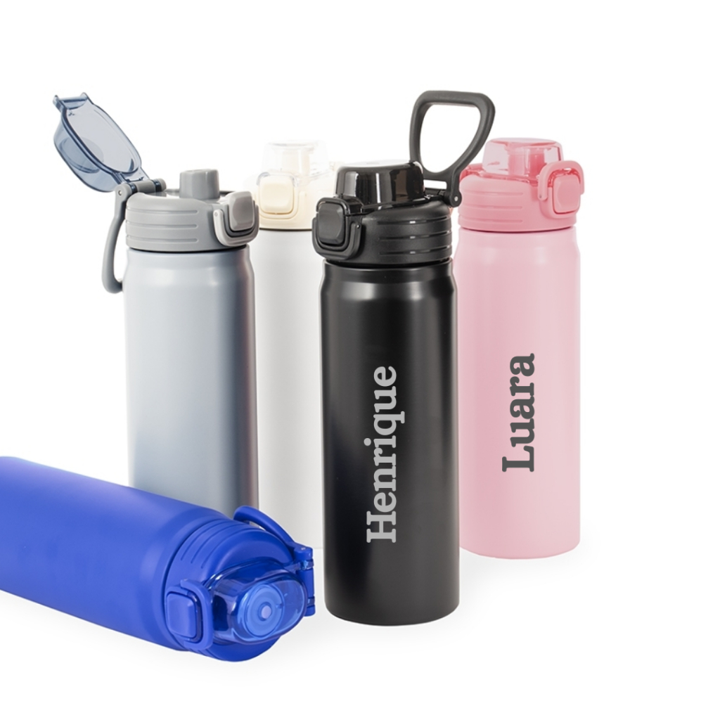 Garrafa Canudo Personalizada Térmica 680ml C/ Nome Alça