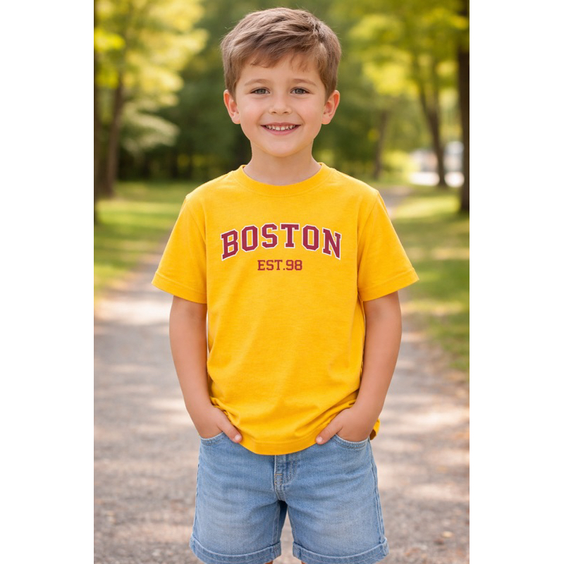 Camiseta Infantil Masculina – Camisa Básica Menino Algodão Confortável Moda Infantil Boston