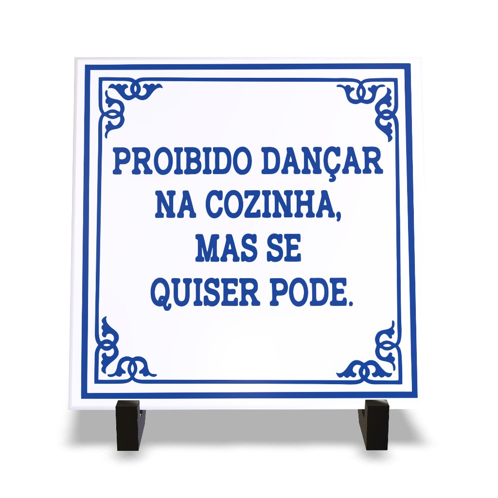 Azulejo Decorativo Frase “Proibido Dançar na Cozinha” com Suporte | Estilo Português Criativo