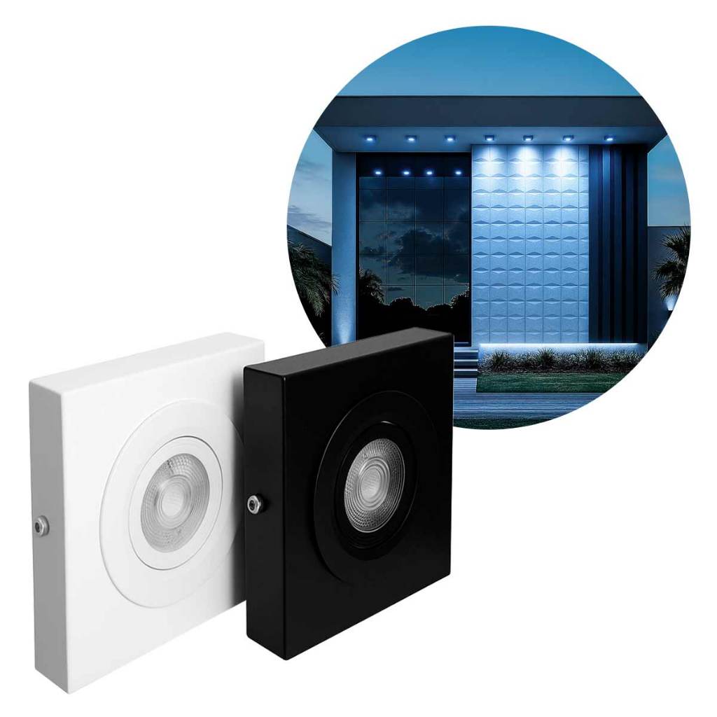 kit 5x Spot Sobrepor Slim Teto Beiral 7w Branco Frio Externo St3250