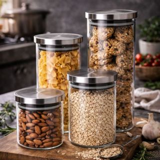 Kit 4 Potes de Vidro Com Tampa Inox Conjunto Utensílio Para Cozinha Alimentos em Oferta na Shopee