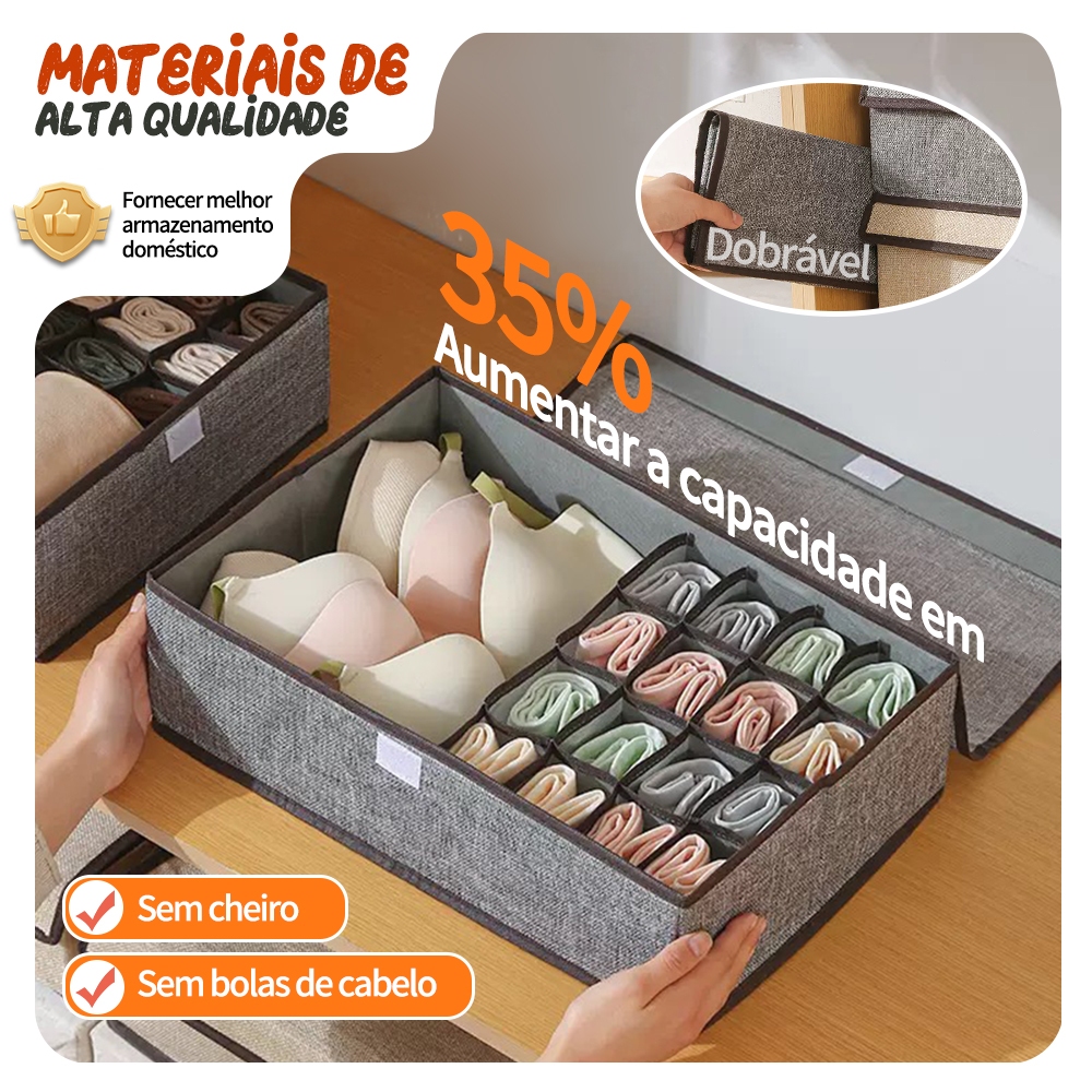 Caixas organizadoras para guarda-roupa com divisórias, ideais para roupas íntimas, meias e calças 44*29*12cm
