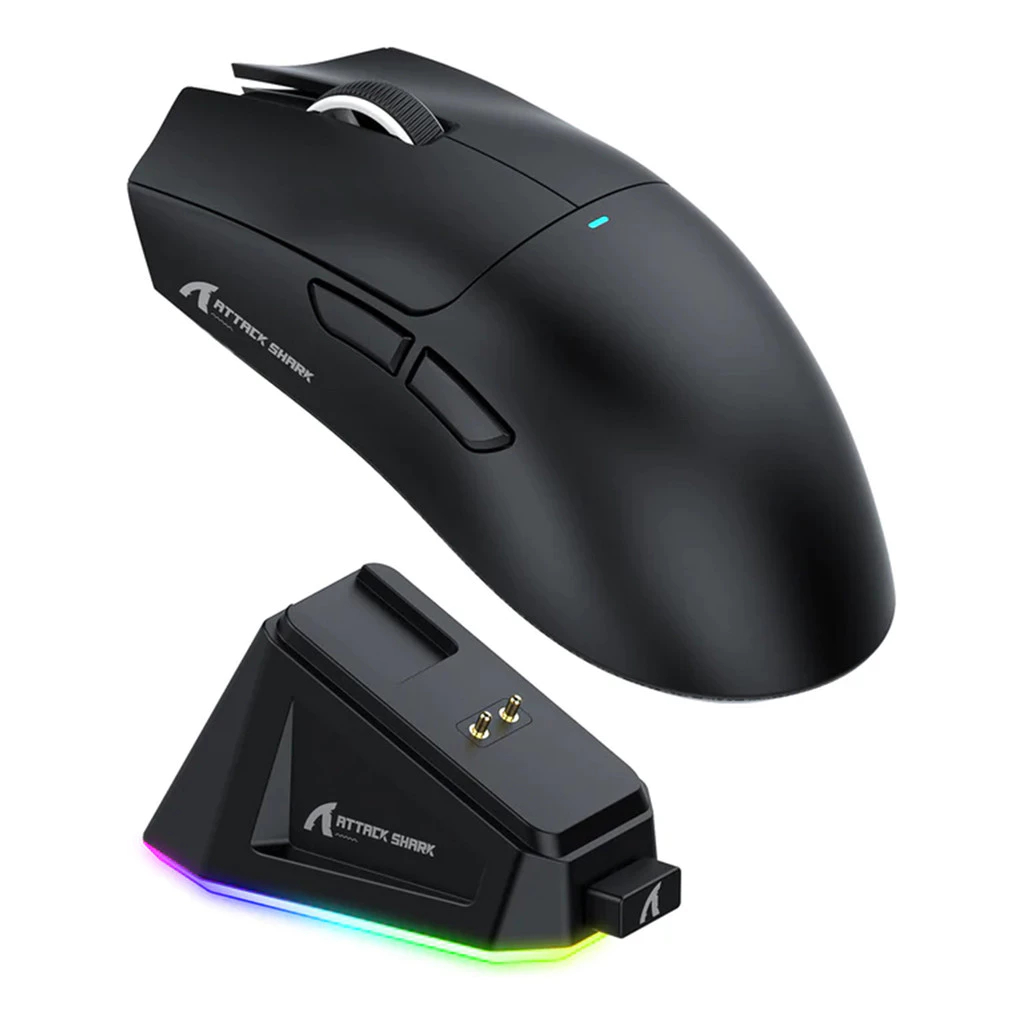 Mouse Gamer Sem Fio Attack Shark X11, Tri-Mode, 22000DPI, RGB, Com Dock Magnético, Bluetooth, 2.4GHz