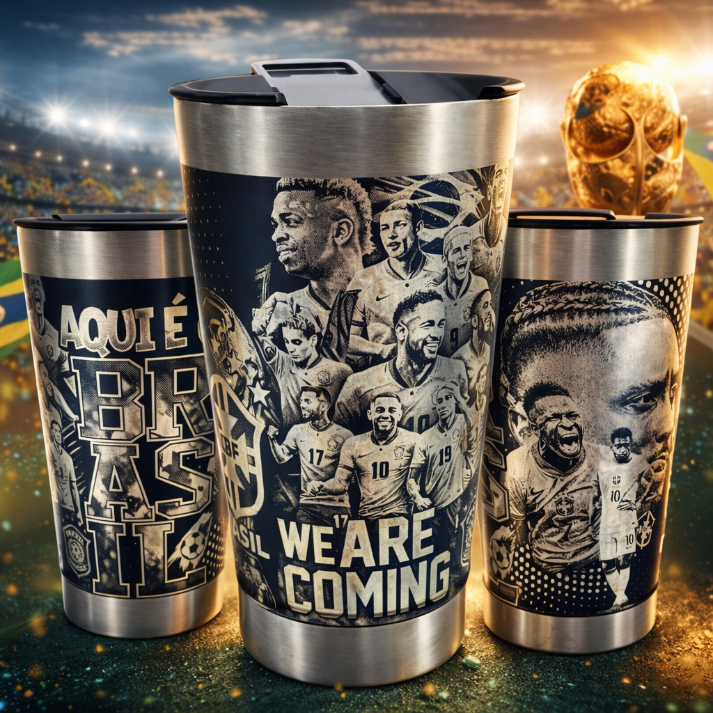 Copo Termico Inox 473ML + Tampa Personalizado 360 Time Seleção Brasileira Brasil Copa do Mundo