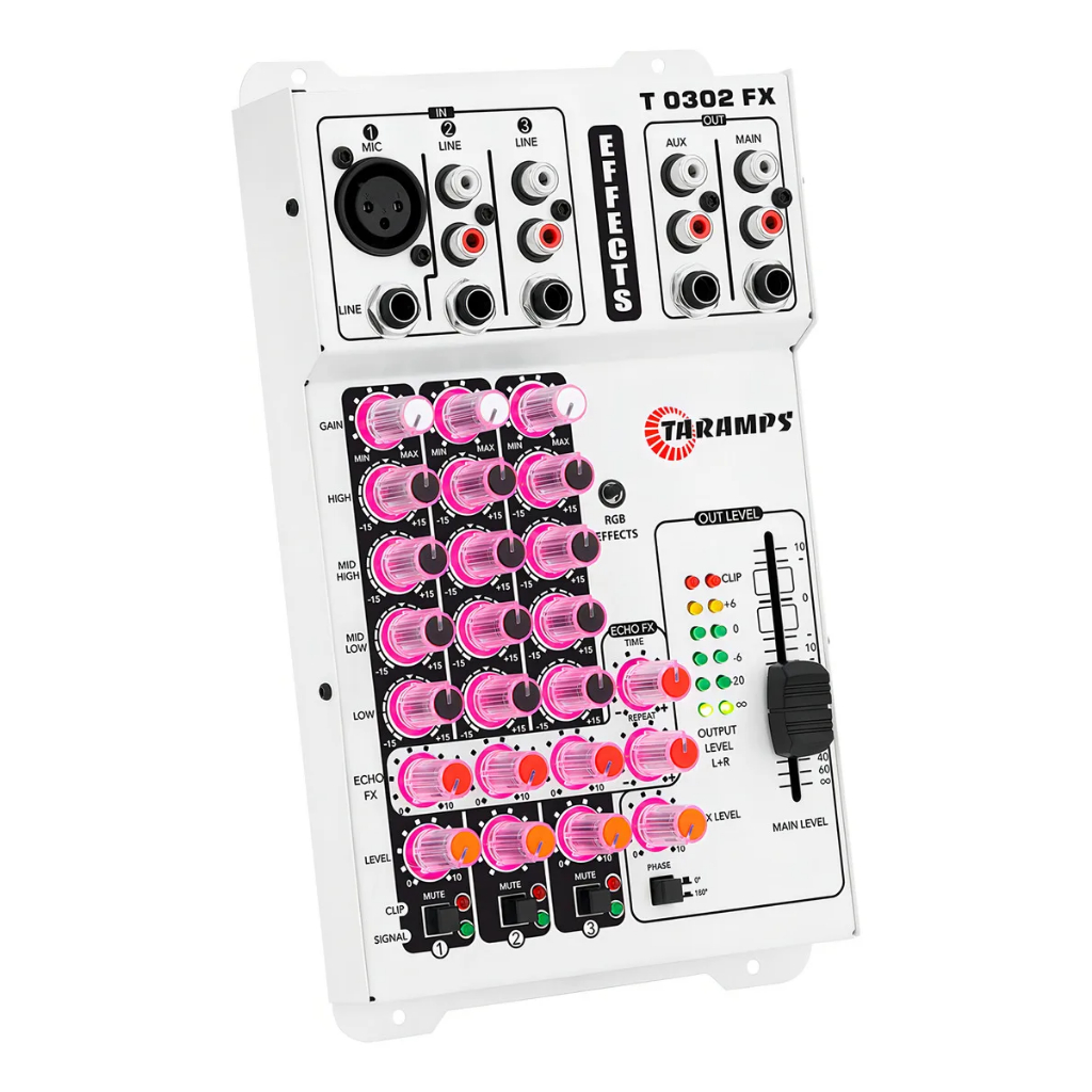 Mesa De Som Taramps T0302 FX Multicolor 3 Canais Equalizador Crossover T 0302 Mixer 4 Bandas Som Automotivo Efeitos LED