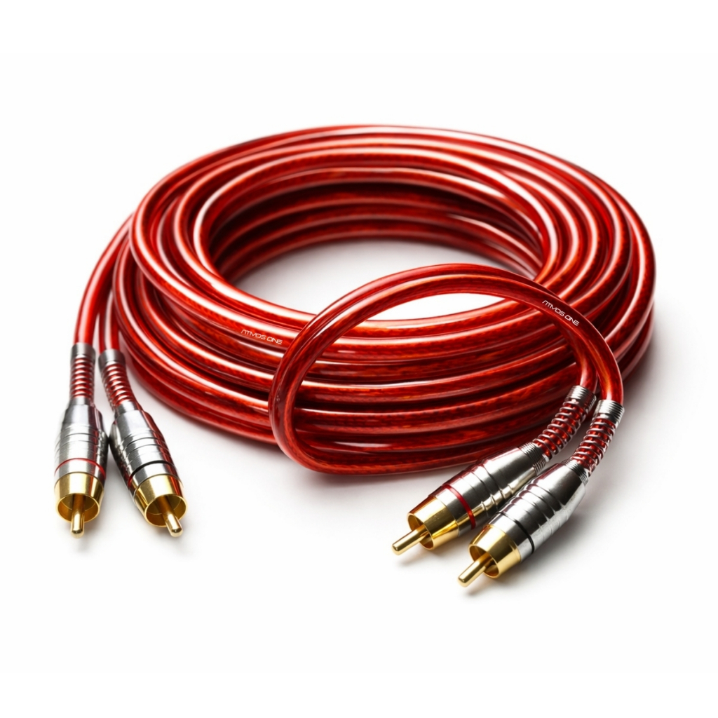 Cabo Rca Blindado 5 Metros Automotivo Para Som Plug Metal OFHC Dupla Blindagem Audio Stereo Vermelho