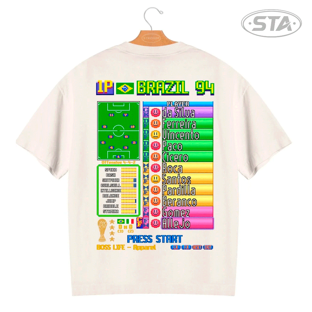 Camiseta Brasil 94 Oversized Futebol Pixel Art Copa Do Mundo 1994 Malha 100% Algodão Premium