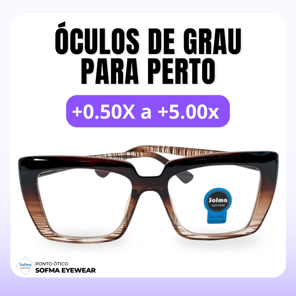 Óculos Quadrado Marília Grau +0,50 a +5,00 Feminino Leitura Hipermetropia Marrom Leopardo