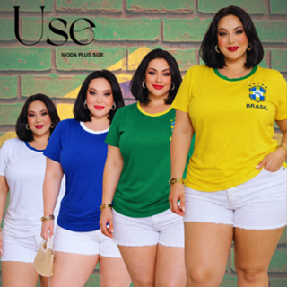 T-Shirt Feminina Baby Look Copa Plus Size Blusinha Camiseta Manga Curta Verde Amarela Azul e Branca em Oferta na Shopee