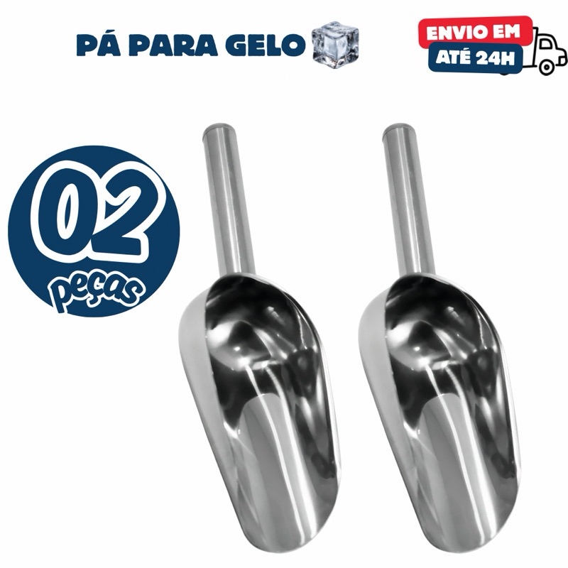 Kit 02 Pá Pegadora em Aço Inox Multiuso Pegador Concha para Gelo, Ração Pet, Cereal e Grãos