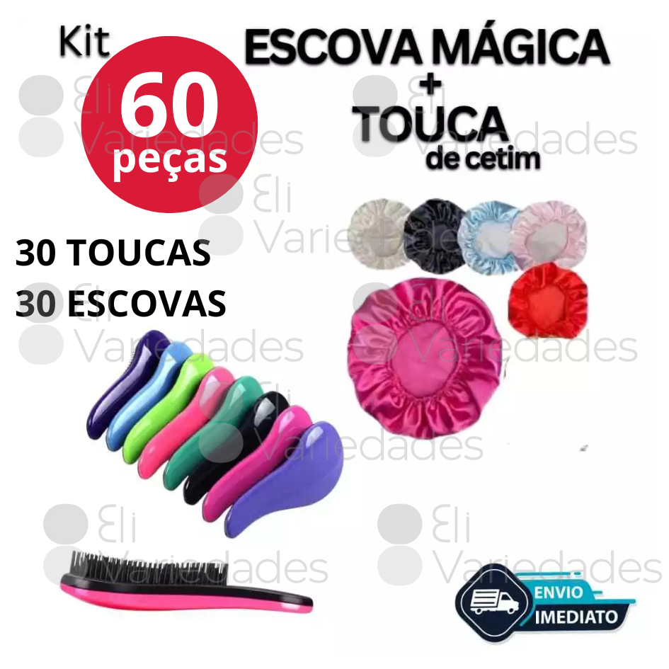 KIT COM 30 Escovas Mágica com 30 Toucas de Cetim Anti Frizz,CORES SORTIDAS,BRANCO,PINK,AZUL,VERDE,LILÁS,PRETO,VERMELHO em Oferta na Shopee