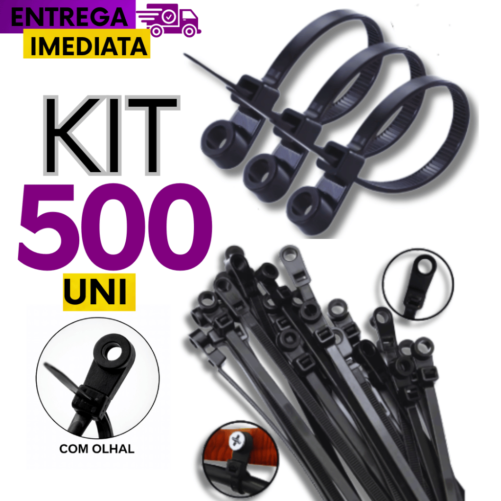 Conjunto 500/400/300/200 Abraçadeiras com Olhal Para Fixação Fios Tubos e Canos Enforca Gato Nylon