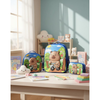 Conjunto Escolar Infantil Capivara 3 Peças, Kit Mochila escolar 3D com Lancheira Térmica e Estojo,
