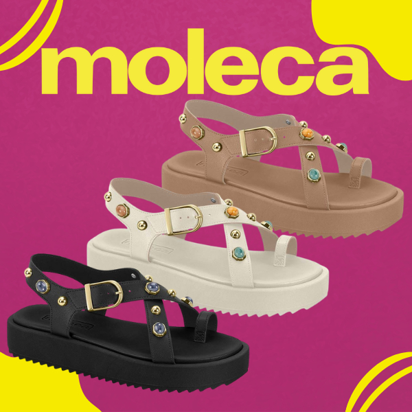 Sandália Plataforma Moleca Casual Ajustável Macia Leve Confortável Dia a Dia Elegante Chique Cravejada