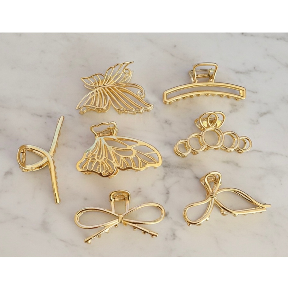 Kit 7 Presilhas de Cabelo Piranha de Metal Feminino Dourada/Prata 7,5 cm em Oferta na Shopee