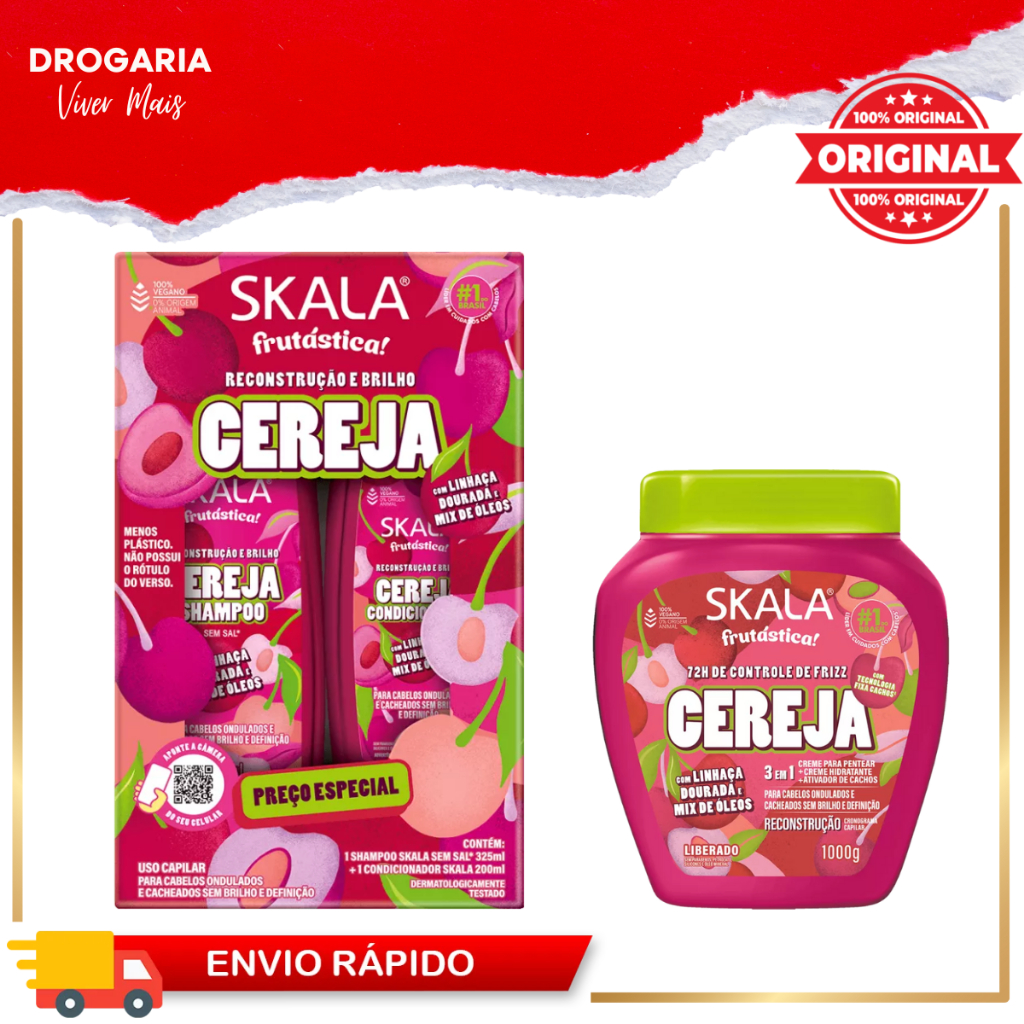 Kit Skala Frutástica Cereja - Shampoo, Condicionador e Creme 1KG