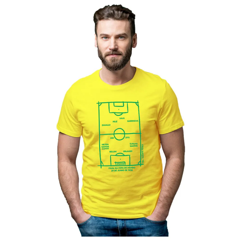 Camisa Camiseta Masculina Futebol Copa Do Mundo 1970 Escalação Brasil