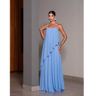 Vestido Feminino Longo de Festa tomara que caia no tecido Chiffon-Madrinha,Casamento,Formatura, Gestante e Eventos em Oferta na Shopee