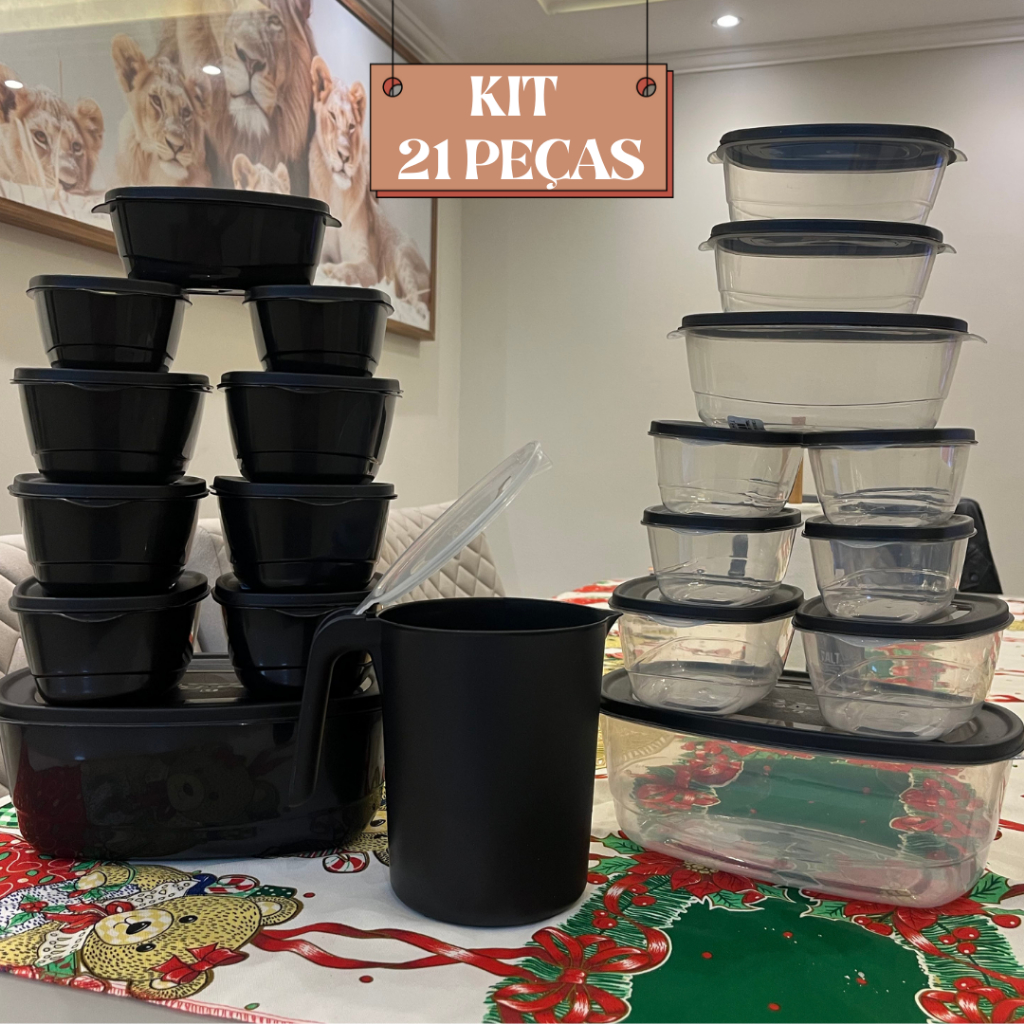 Kit Jogo Potes De Cozinha C/ 21 ou 11 Peças De Plástico Hermético+Jarra Ideal P/ Armazenar Alimentos em Oferta na Shopee