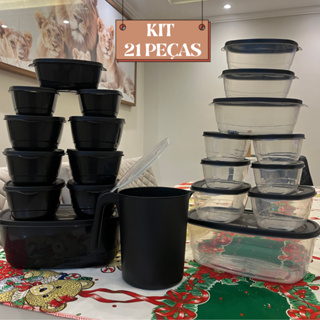 Kit Jogo Potes De Cozinha C/ 21 ou 11 Peças De Plástico Hermético+Jarra Ideal P/ Armazenar Alimentos em Oferta na Shopee