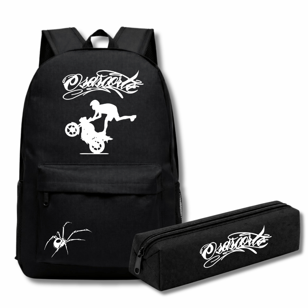 Kit Mochila Estojo Estampado Osascorte 244 Motoqueiro Aranha Grau Bag Escola Empinando em Oferta na Shopee