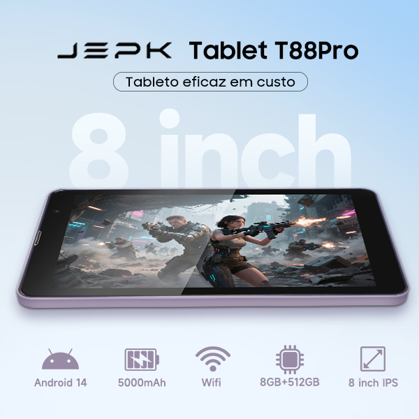 Detalhes do JEPK2026NOVO Tablet 8 Polegadas Android 14 | Teclado Bluetooth + Caneta Stylus