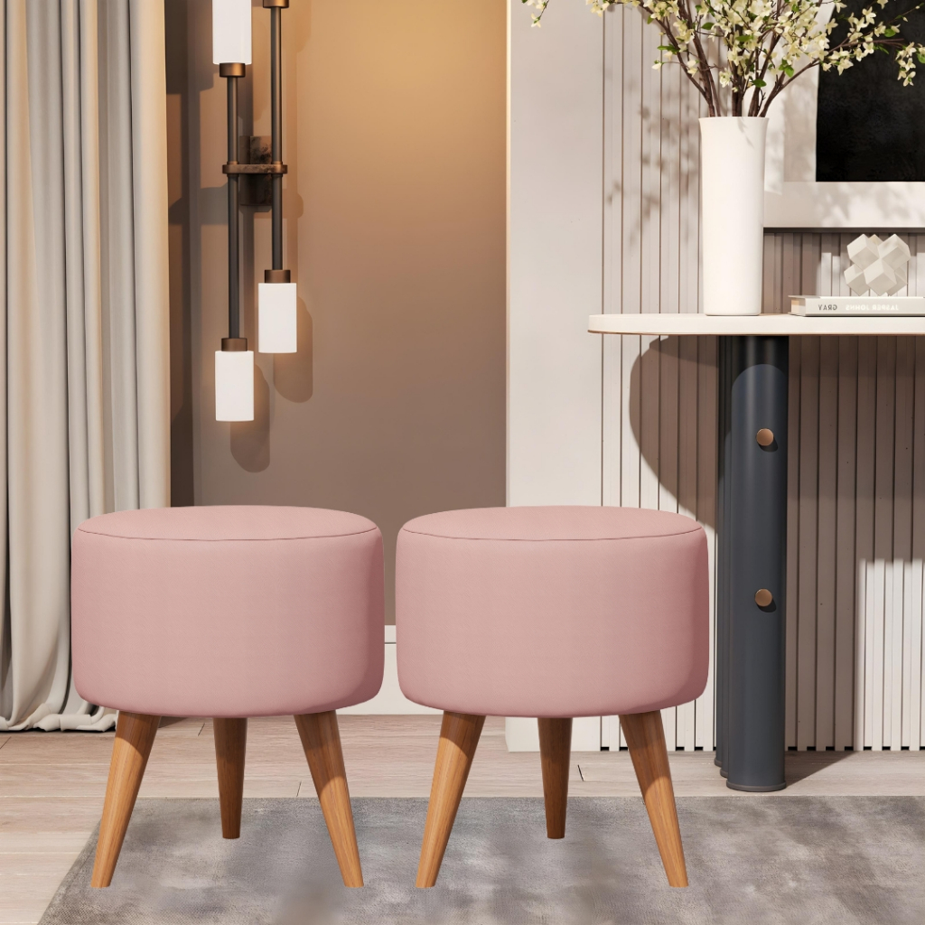 Puff Rose Redondo Pé Palito Kit E Unidades Assento Estofado Apoio Para os Pés Rosa em Oferta na Shopee
