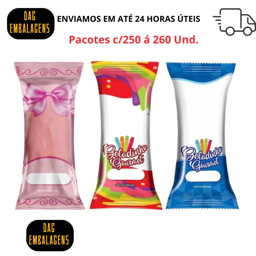 01 PACOTE Embalagem Higiênica bopp para geladinho gourmet sacolé  7x19 - 01 pct 250/260 un