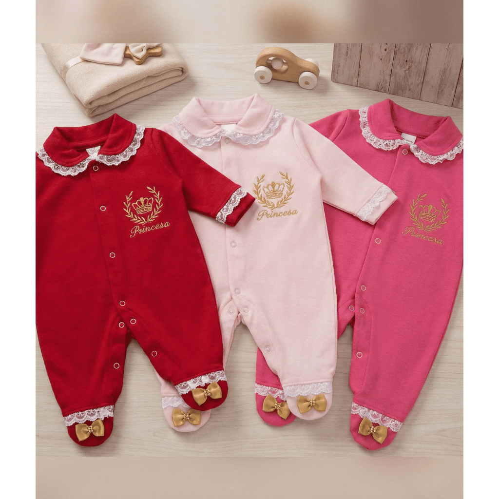 Kit 3 macacões bebê menina princesinha Alice em Oferta na Shopee