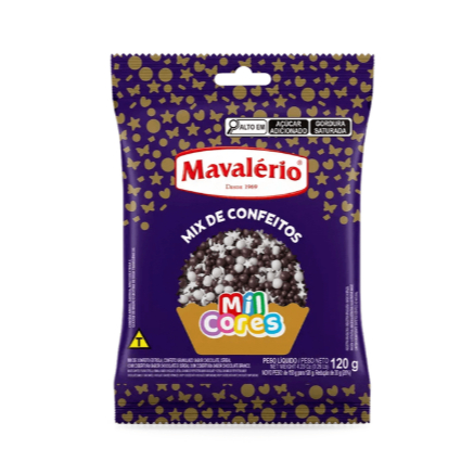Mix Confeitos Estrela Branco Marrom Mil Cores Mavalério 120g