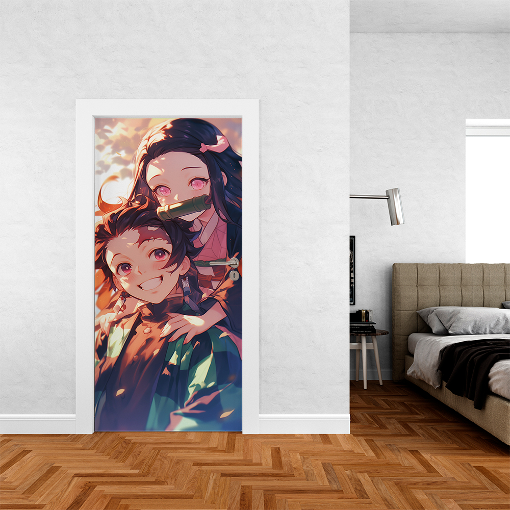 Capa De Porta Tecido Decoração 0,85 x 2,1 Veste Fácil Nezuko Kamado Dmn Slr Infantil Helanca Premium
