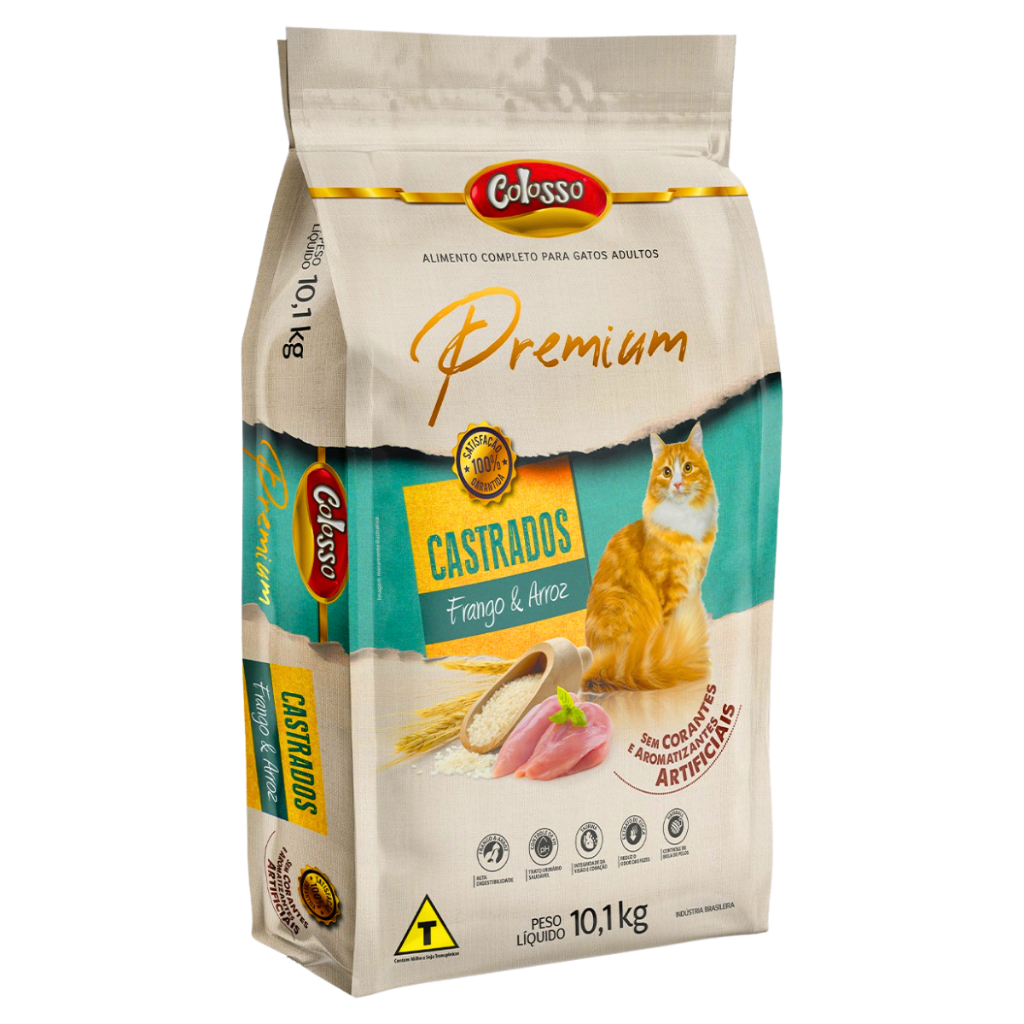 Ração para Gatos Castrados Premium Frango e Arroz Colosso - 10 Kg em Oferta na Shopee