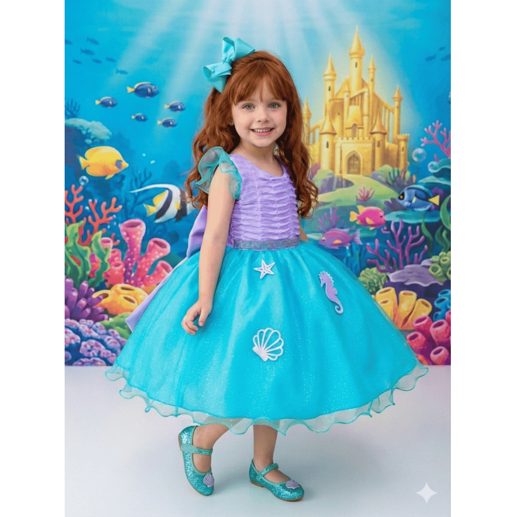 Vestido Infantil Fundo do Mar Luxo Princesa Ariel  Aniversário de 1 a 12 anos em Oferta na Shopee