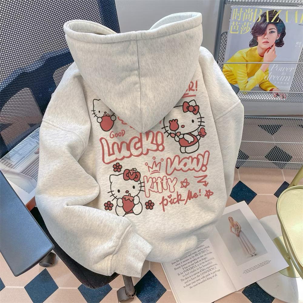 Moletom Blusa de Frio Premium Flanelado Canguru Capuz Hello Kitty Luck Streetwear Unissex