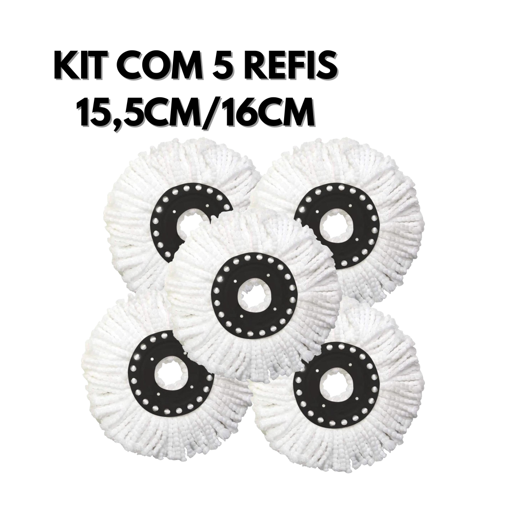 Refil Mop Giratório Esfregão de Microfibra para Mop 12L com Encaixe 15,5cm Kit com até 5 Unidades