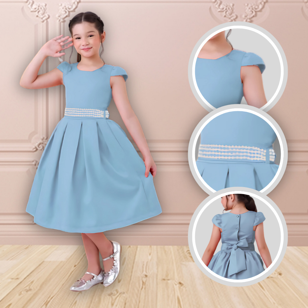Vestido Infantil Luxo Rodado Menina Festa Midi Cinto Pérola