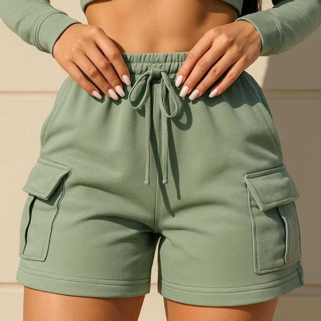 Short Bermuda Feminino Cargo de Moletom P ao G2 Tecido Leve e Moderno - ENVIO IMEDIATO !!!