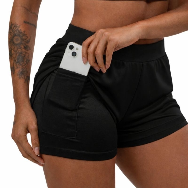 Short Compressão 2 em 1 Feminino para Academia Futvolei Caminhada Crossfit Corrida com Bolso para Celular