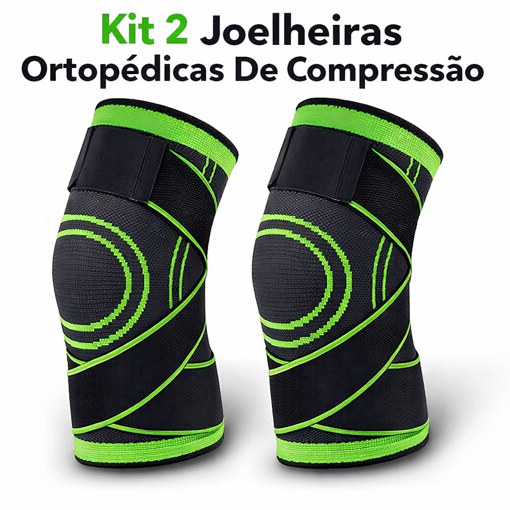 Kit 2 Joelheiras Ortopédicas De Compressão Ajustável Elástica Para Dores Articulação E Proteção Esportes