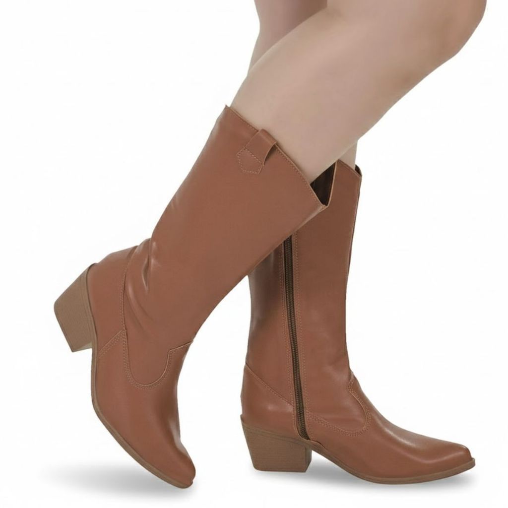 Bota Feminina Texana Cano Longo Moda Country Rodeio Bico Fino com Zíper 930-03 em Oferta na Shopee