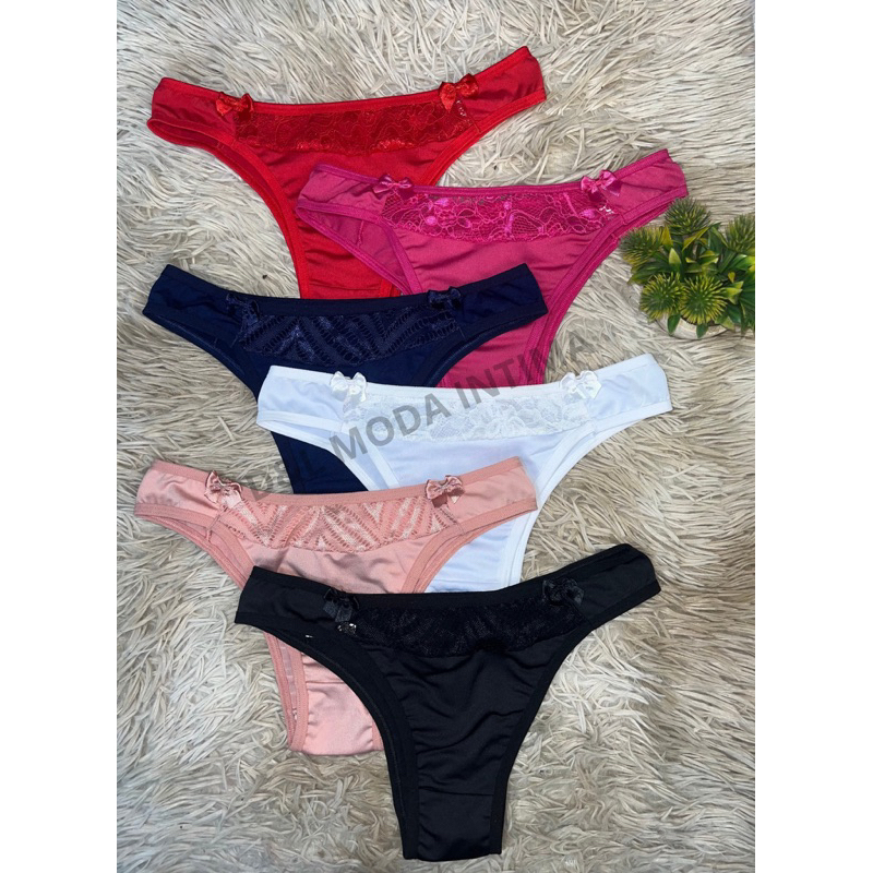 Kit 5 Calcinha Tanga Conforto Romantic Feminina com Renda Confortável