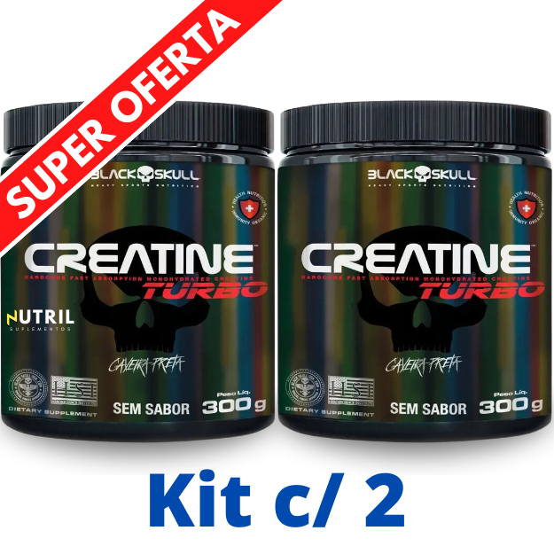Kit 2X Creatina Monohidratada Creatine Turbo Black Skull 300g - Força Ganho de Massa Muscular