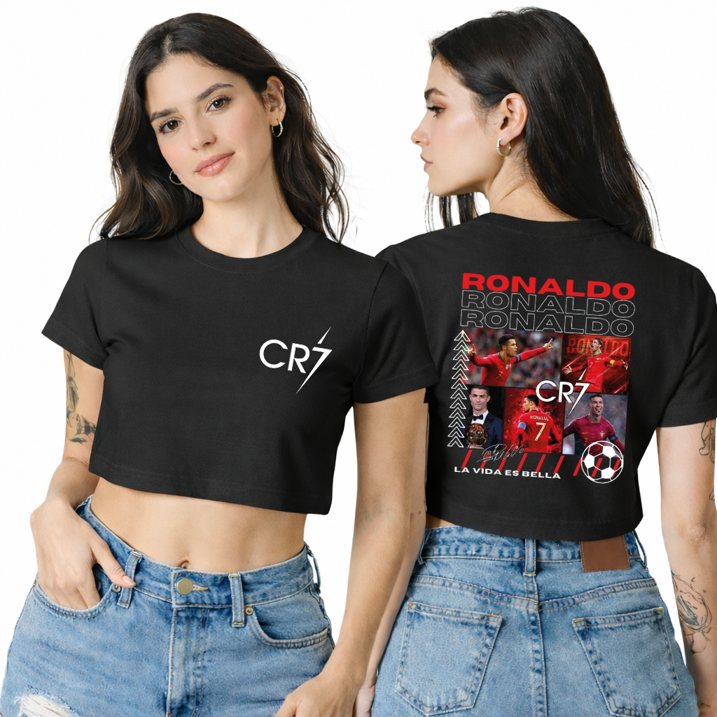 Blusinha Camiseta Cropped Top Estilosa Oversized Personalizada Cristiano Ronaldo Cr7 Futebol