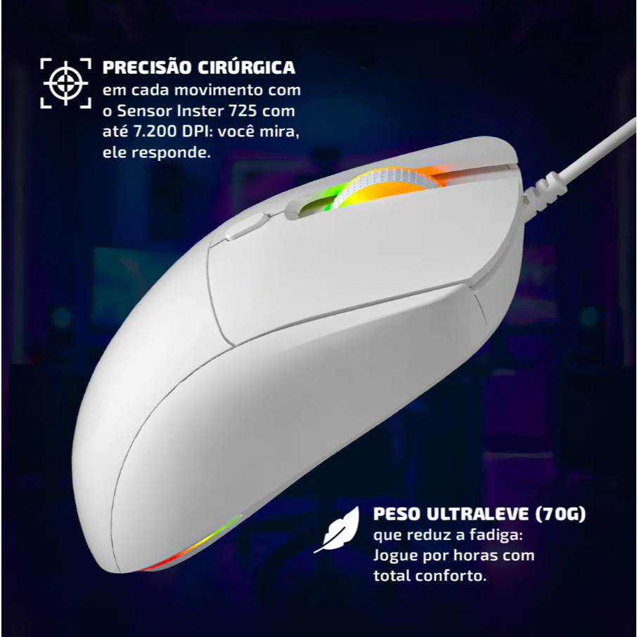 MOUSE GAMER PROGRÁMAVEL RGB EG116/FLYN BRANCO COM FIO - EVOLUT "PRO"LED RGB