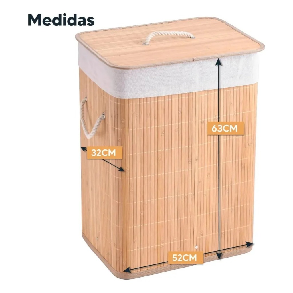 QUEIMA DE ESTOQUE - Cesto De Roupa De Bambu 70 Litros Bege Liso Com Tampa E Alças
