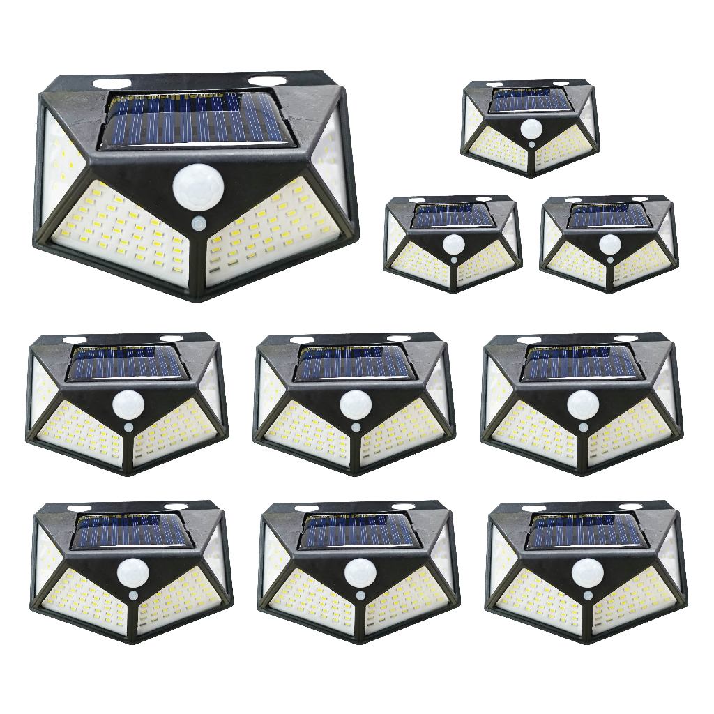 Kit 10 Luminária Solar Parede 100 Leds Sensor Presença Com 3 Funções Refletor Arandela Lâmpada em Oferta na Shopee