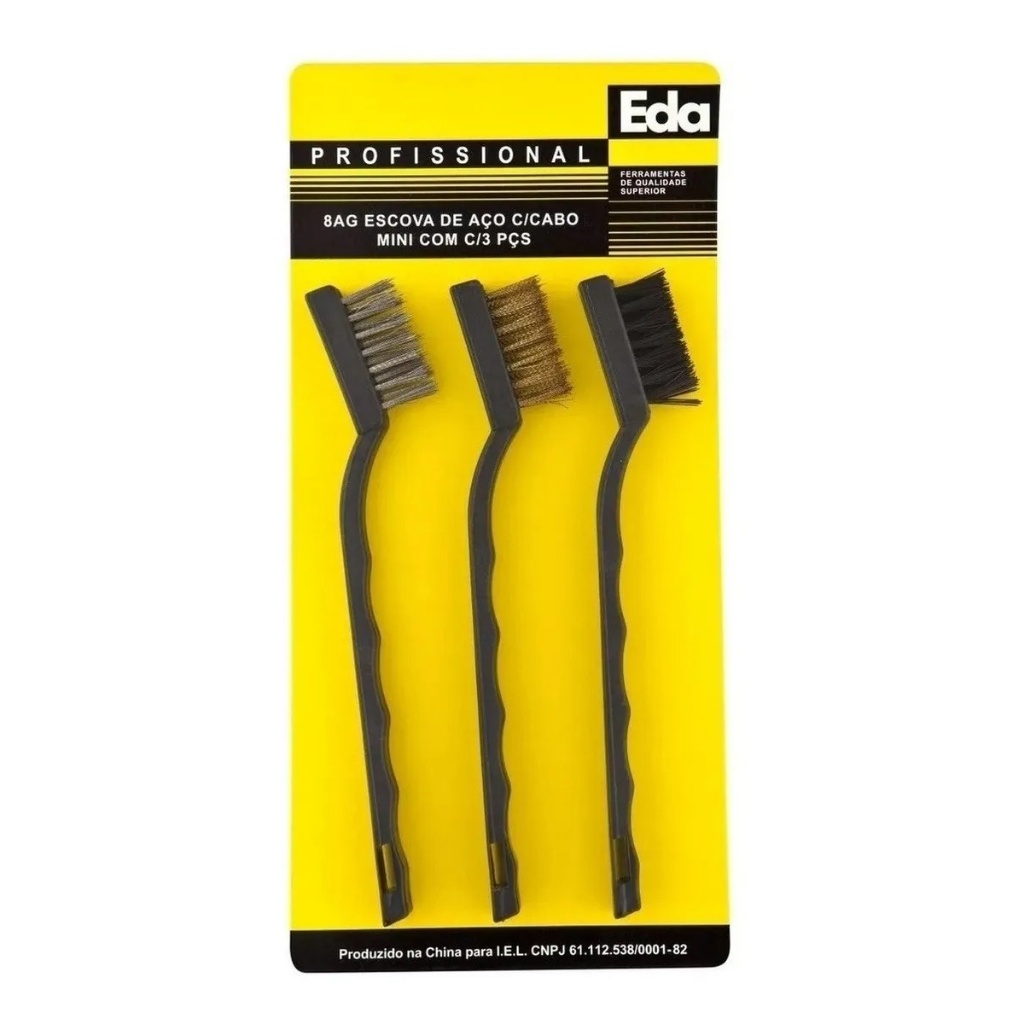 Escova Mini Em Aço Cabo Plastico Jogo C/ 3 Peças - Eda 8ag