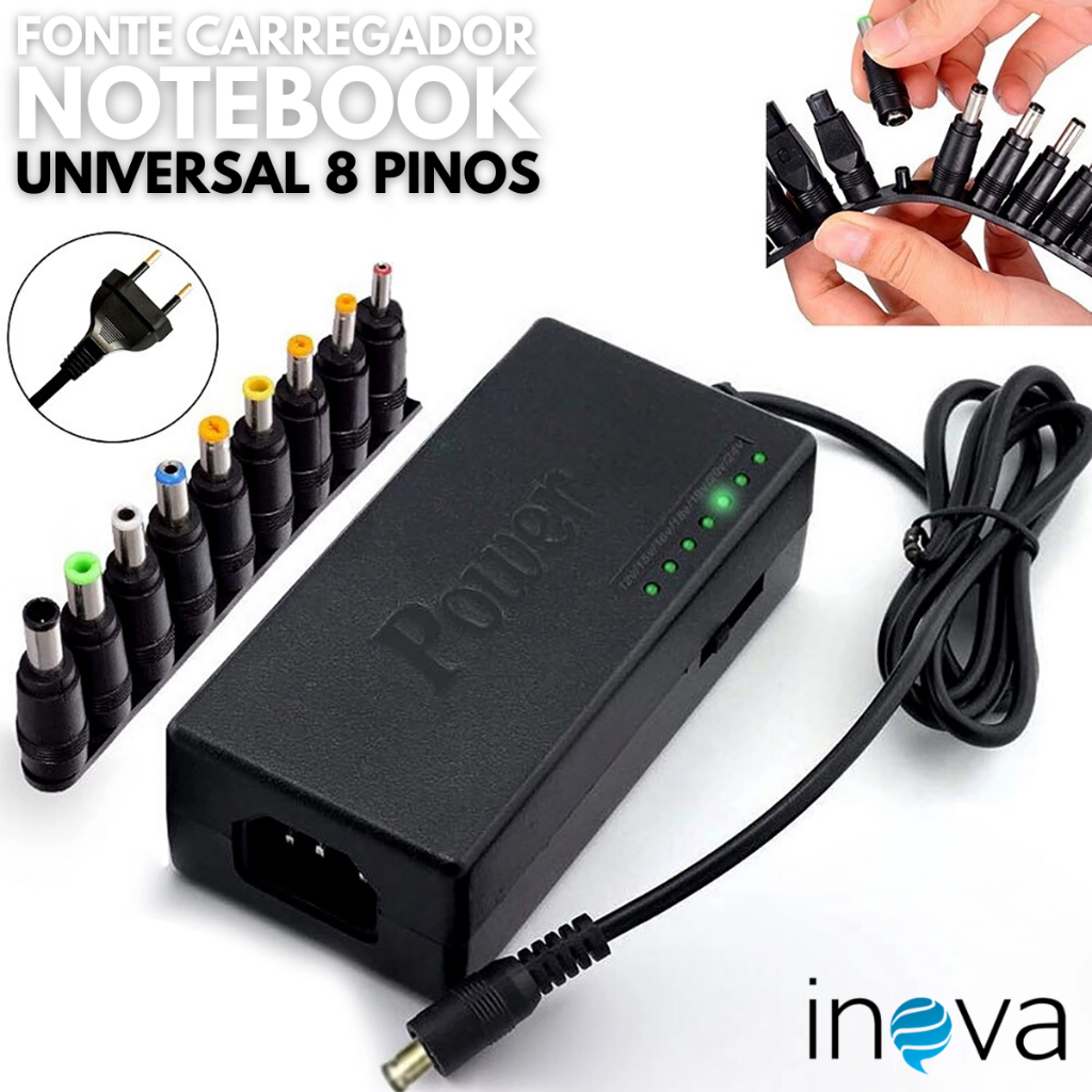 Fonte para Notebook Universal 12V 24V Bivolt com 8 Plugues Inova