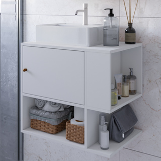 Gabinete Banheiro Suspenso 60cm Beauty Móveis Com Nicho Lateral e Porta Armário Organizador MDF Luxo em Oferta na Shopee