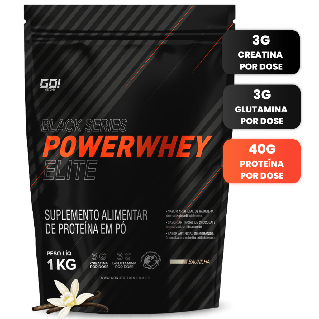 Whey Protein Elite PowerWhey (80% Proteína) 1kg - GO NUTRITION em Oferta na Shopee